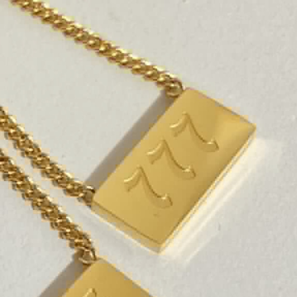 Tiny Angel Number Necklace 18K Gold Lucky 777 Rectangle Pendant
